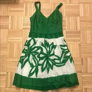 Milly Green and White Floral Midi Dress